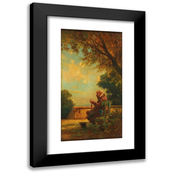Carl Spitzweg 14x24 Black Modern Framed Museum Art Print Titled - Old Man on a Bench (C1865)