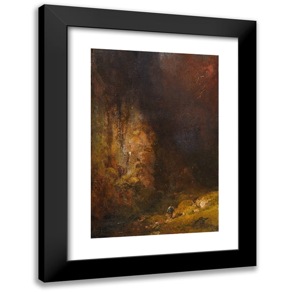 Carl Spitzweg 17x24 Black Modern Framed Museum Art Print Titled - Hikers in the Mountain Gorge at Thunderstorm (Approx. 1860)