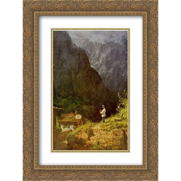 Carl Spitzweg 2x Matted 18x24 Gold Ornate Framed Art Print 'Tyrolean toll house'