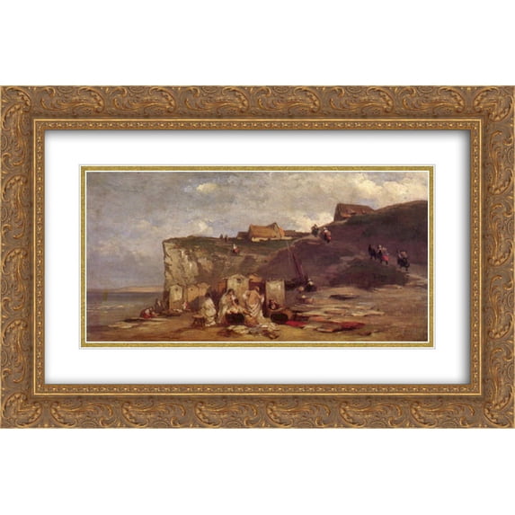 Carl Spitzweg 2x Matted 24x18 Gold Ornate Framed Art Print 'Women's bath in Dieppe'