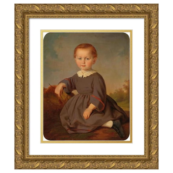 Carl Teibler 12x14 Gold Ornate Wood Frame and Double Matted Museum Art Print Titled - Portrait of a Child Set in a Landscape