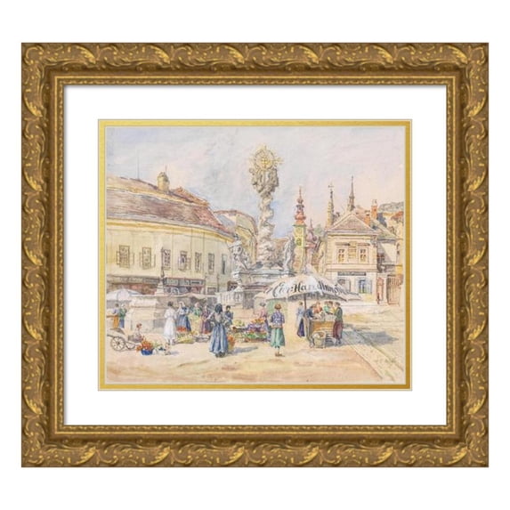 Carl Weiss 23x20 Gold Ornate Framed and Double Matted Museum Art Print Titled - Trinity Column in Modling