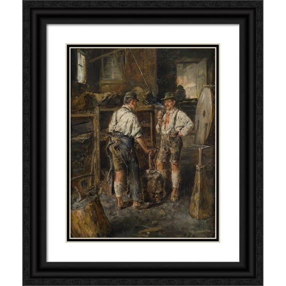Carl Wilhelm Anton Seiler 15x18 Black Ornate Wood Framed Double Matted Museum Art Print Titled - At the Blacksmith (1907)
