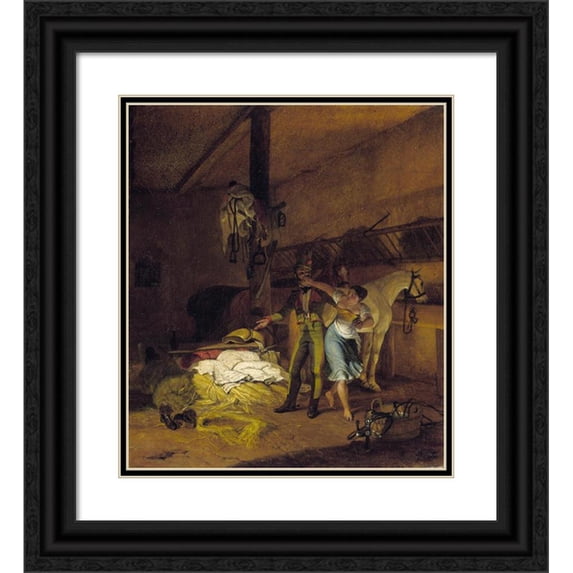 Carl Wilhelm Freiherr von Heideck 15x17 Black Ornate Wood Framed Double Matted Museum Art Print Titled - A Chevauxleger Fiddles with a Maid (1820)