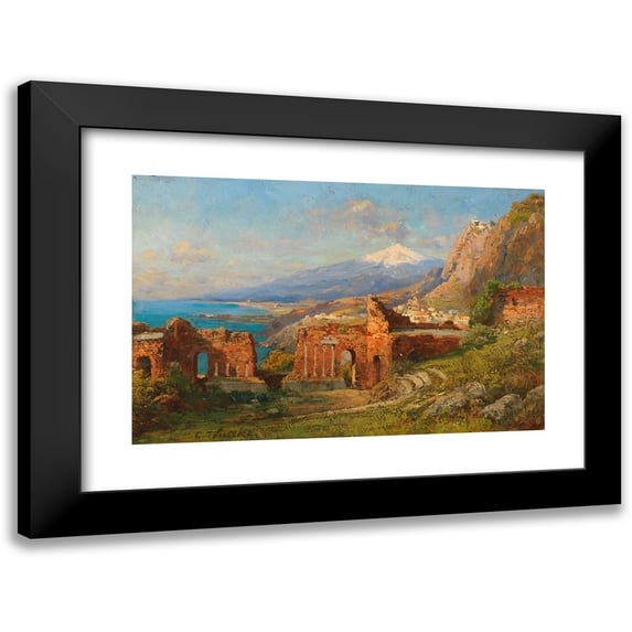 Carl Wuttke 18x13 Black Modern Framed Museum Art Print Titled - View from Ancient Theater in Taormina to the Etna (Approx. 1880)