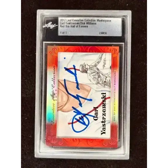 Carl Yastrzemski and Dick Williams Signed Boston Red Sox 2017 Leaf Masterpiece Dual Cut Signature Card 1/1, JSA Authenticated