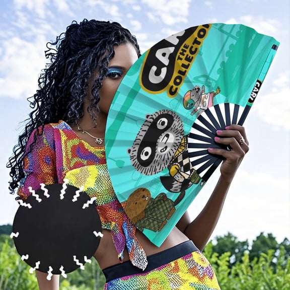 Carl the Collector-theme Folding Fan Chinese Fan Hand Polyester Foldable Fan Fans for Dancing Party Home Suitable for Home, Office, Party