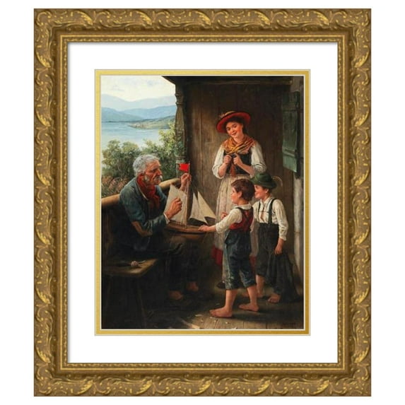 Carl von Bergen 15x18 Gold Ornate Wood Frame and Double Matted Museum Art Print Titled - The Sailing Ship