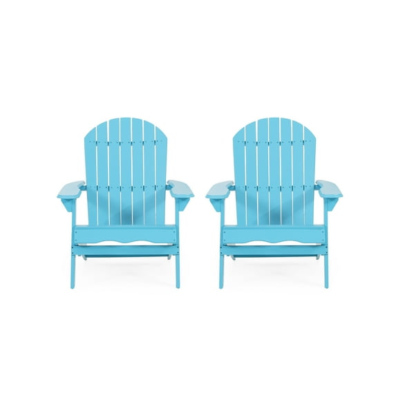 Carla Acacia Wood Outdoor Folding Adirondack Chair, Set of 2, Teal
