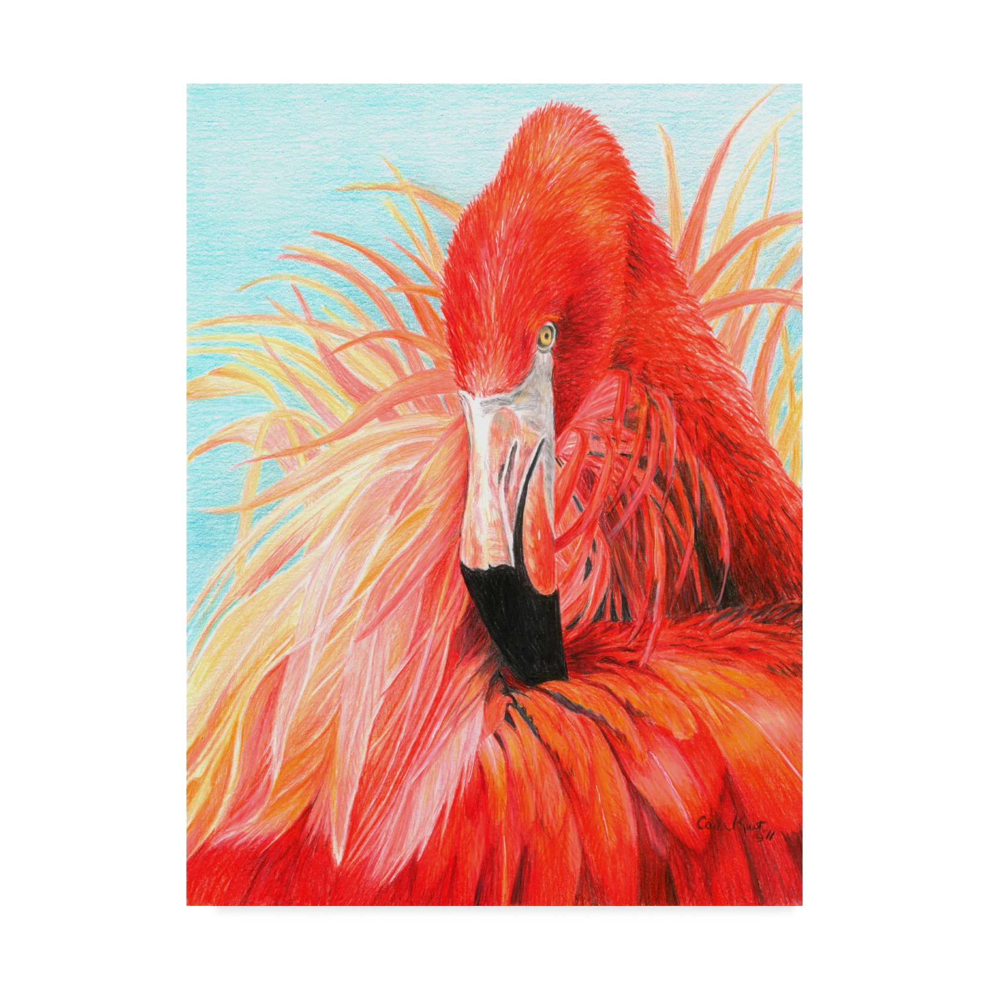 Carla Kurt Red Flamingo on Blue Canvas Art, 47" x 35"