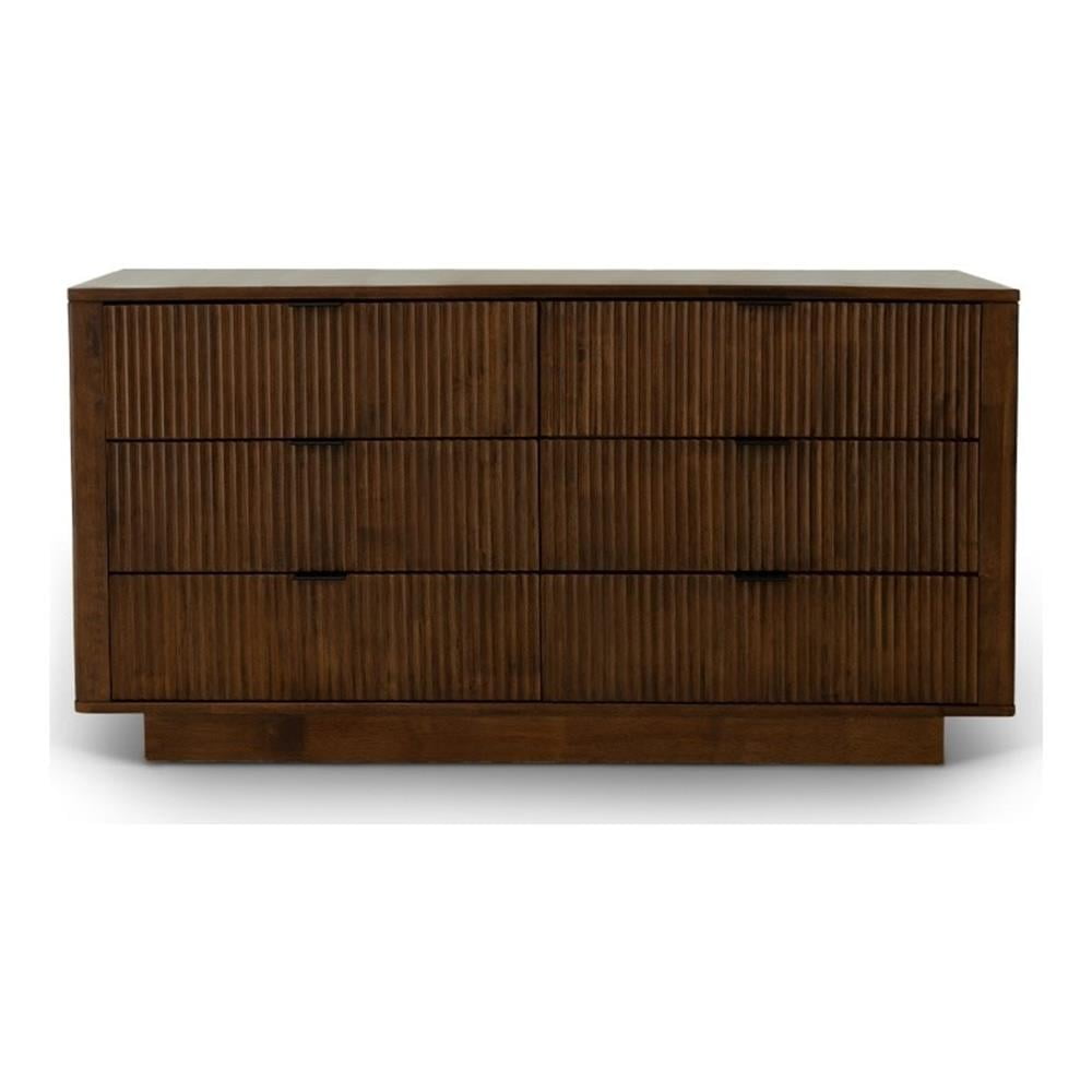 Walnut Brown Mid-Century Modern Solid Wood 6-Drawer Dresser