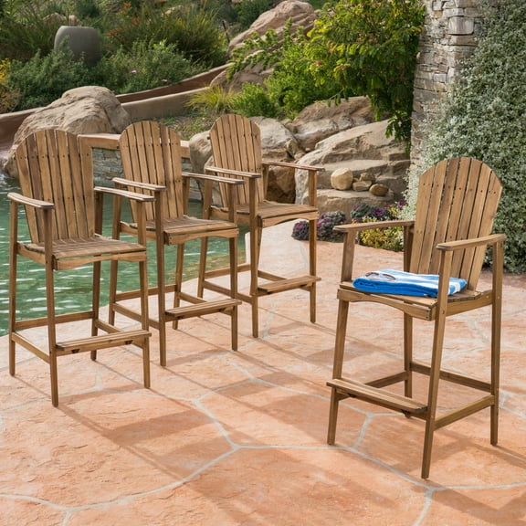Carla Outdoor Acacia Wood Adirondack Barstools, Set of 4, Natural Stained