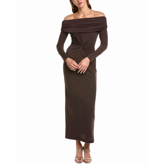 Carla Ruiz womens  Off-The-Shoulder Midi Dress, 8, Brown