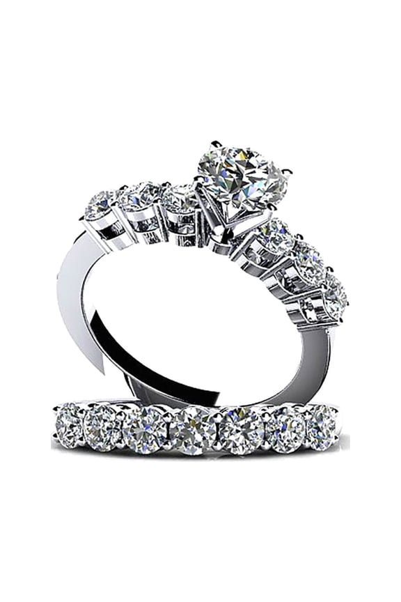 Carla Wedding Ring Set for Women Sterling Silver CZ Engagement Ring Band Ginger Lyne Collection