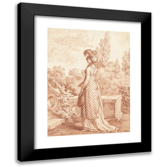 Carle Vernet 19x24 Black Modern Framed Museum Art Print Titled - A Fashionable Woman Standing in a Park (1798)