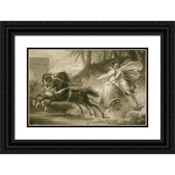 Carle Vernet 24x17 Black Ornate Framed Double Matted Museum Art Print Titled: The Return from the Race (1800)