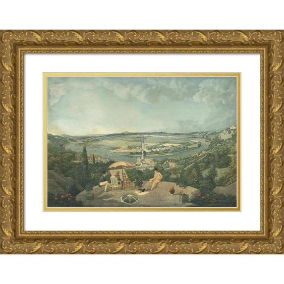 Carle Vernet 24x17 Gold Ornate Framed and Double Matted Museum Art Print Titled - View of Paris from the Terrace of the Pavillon De Brimborion (1810-1812)