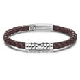 thumbnail image 1 of Carleen Destination 925 Sterling Silver Genuine Mens Leather Bracelet Braided Rope Energy Charm Push Button Locking Clasp Anniversary Birthday Gift For Him Men, 1 of 7