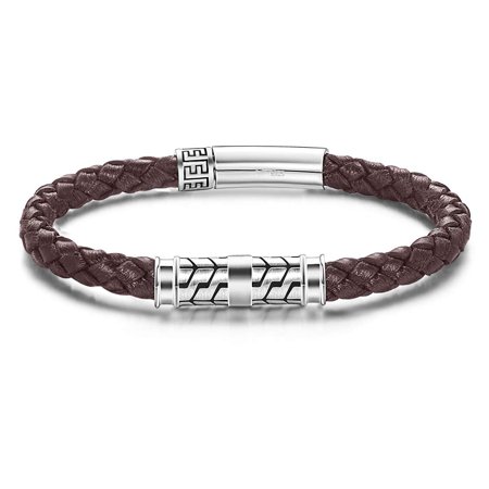 Carleen Destination 925 Sterling Silver Genuine Mens Leather Bracelet Braided Rope Energy Charm Push Button Locking Clasp Anniversary Birthday Gift For Him Men
