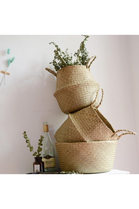 Seagrass Wickerwork Basket Rattan Foldable Hanging Flower Pot Planter Woven Dirty Laundry Storage Basket