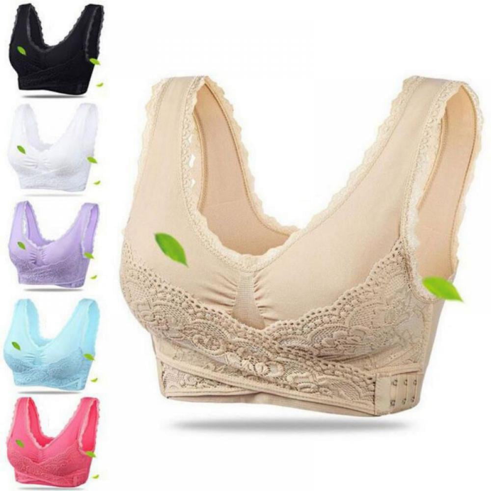Large Size Push Up Front Buckle Fixed Cup Lace Vest Bra main image 1