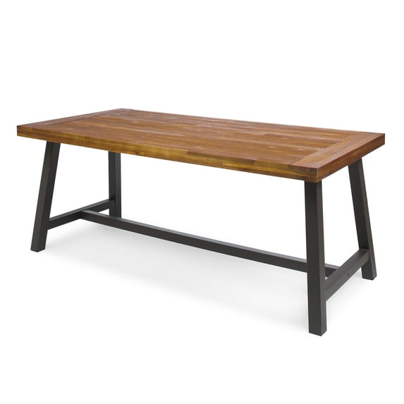 Carlie Outdoor 6-Seater Rectangular Dining Table, Sandblast Finish and Rustic Metal