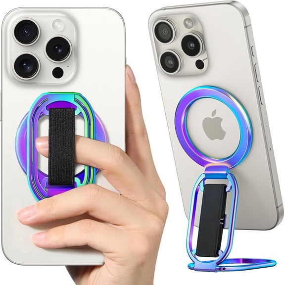Carlikeit 2025 New MagSafe Phone Grip and Kickstand, 4-in-1 Magnetic Finger Loop Holder with 360 °   Rotation, Adjustable Strap & Foldable Stand for iPhone 16/15/14/13/12 Series