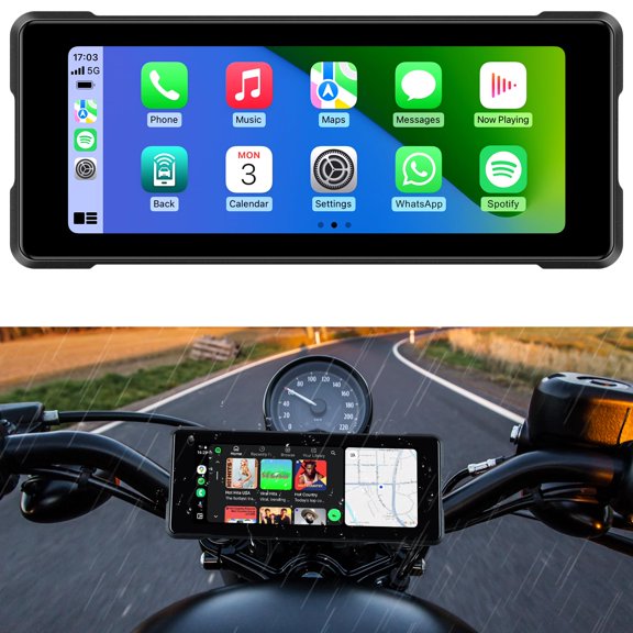 Carlikeit 6.86 Inch Portable CarPlay for Motorcycle, Waterproof Touchscreen Wireless Car Play Android Auto Screen GPS Navigation for Motorbike, Siri Voice Control, Support Dual Bluetooth TPMS