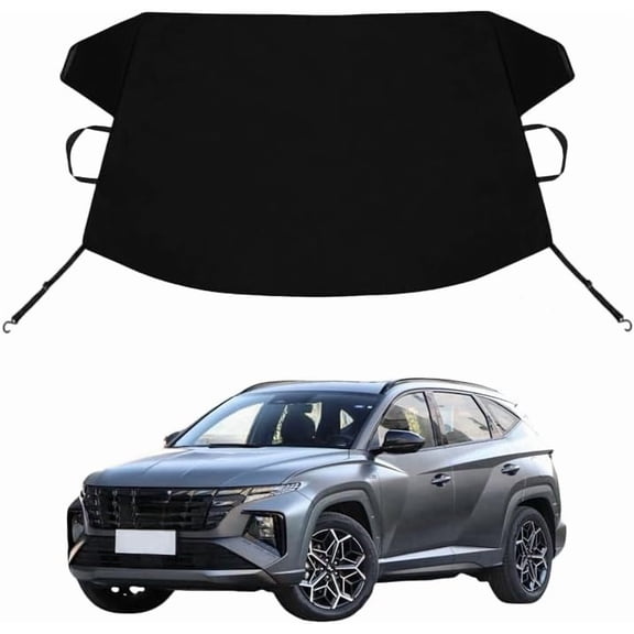 Carlikeit 600D Car Windshield Snow & Ice Protection Cover, All-Season Frost Guard Sunshade with Anti-Theft Design, Waterproof Anti-Hail Winter Car Accessory with Storage Bag