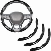 Carlikeit Carbon Fiber Steering Wheel Cover 3-Piece Clip-On Set, Universal Fit for 14.5-15 Inch Steering Wheels, Breathable Non-Slip Carbon Weave with Anti-Scratch Lining Enhanced Comfort and Control