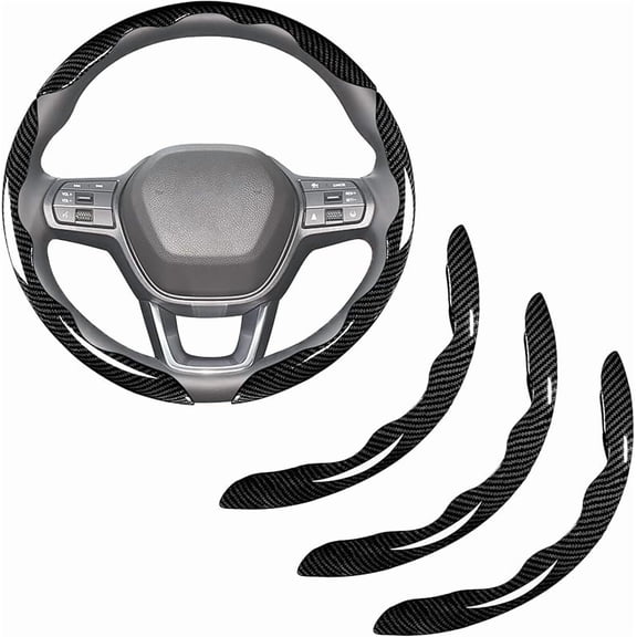 Carlikeit Carbon Fiber Steering Wheel Cover 3-Piece Clip-On Set, Universal Fit for 14.5-15 Inch Steering Wheels, Breathable Non-Slip Carbon Weave with Anti-Scratch Lining Enhanced Comfort and Control