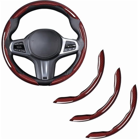 Carlikeit Carbon Fiber Steering Wheel Cover 3-Piece Snap-On Set, Glossy Black Non-Slip Steering Wheel Protector, Universal Fit for 14.5–15 Inch Car Steering Wheels, Interior Accessory