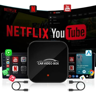 Carlikeit Wireless Carplay Adapter with Netflix YouTube, Carplay Wireless Adapter Android Auto Dongle Easy to Setup, 5GHz WiFi, Video Box Convert Wried to Wireless CarPlay iPhone/Android