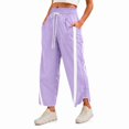 thumbnail image 1 of Carlikeit Women's Wide Leg Track Pants 2026 Lightweight Baggy Y2K Pants with Contrast Stripes Drawstring Elastic Waist Casual Parachute Trousers, 1 of 7