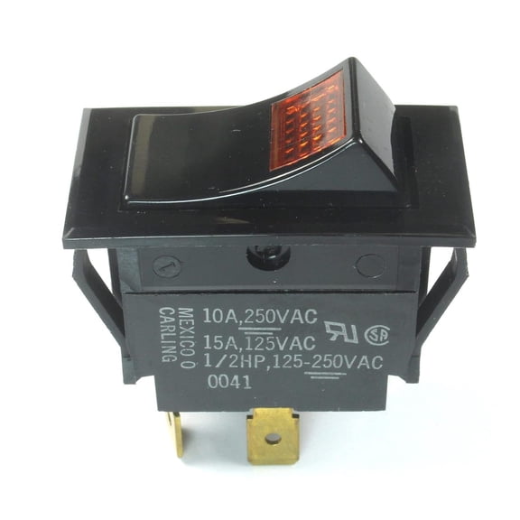 Carling Technologies Amber Yellow Illuminated Rocker Switch, SPST, 10Amps 250VAC, 1/2HP, 3 Prong, (HO #26)