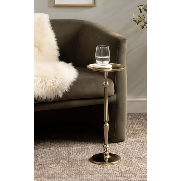Carling Traditional Metal Round Drink Table, 9 x 9 x 22, Gold, Vintage Cast Aluminum Accent Table with Spindle Design for Use as Indoor Plant Stand or Living Room Decor Piece