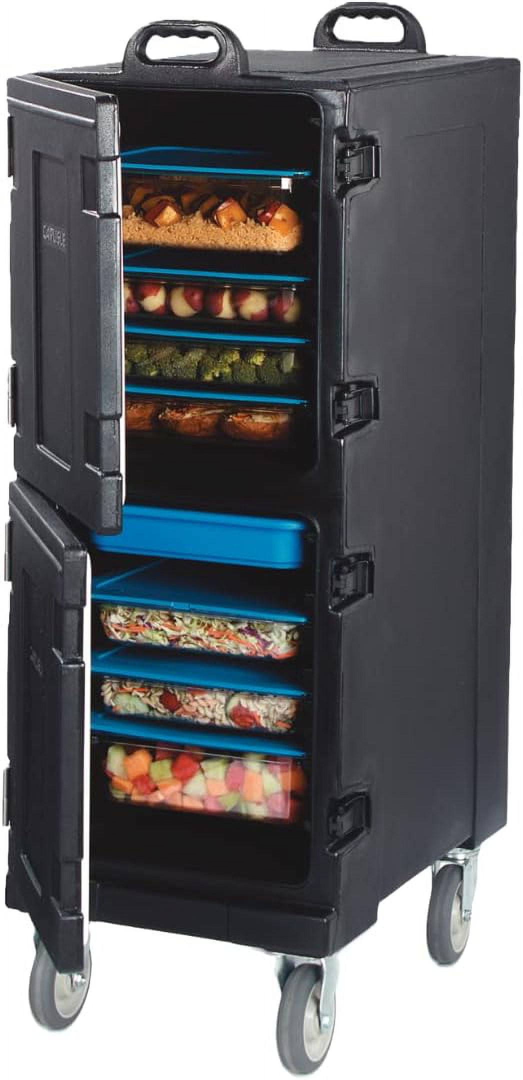Black Insulated Double Food Pan Carrier with Casters and Handles