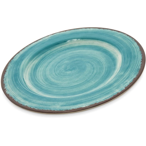 Carlisle FoodService Products Mingle Resuable Plastic Plate Dinner Plate with Pottery Style for Home and Restaurant, Melamine, 11 Inches, Aqua Dinner Plate11 Inches Blue