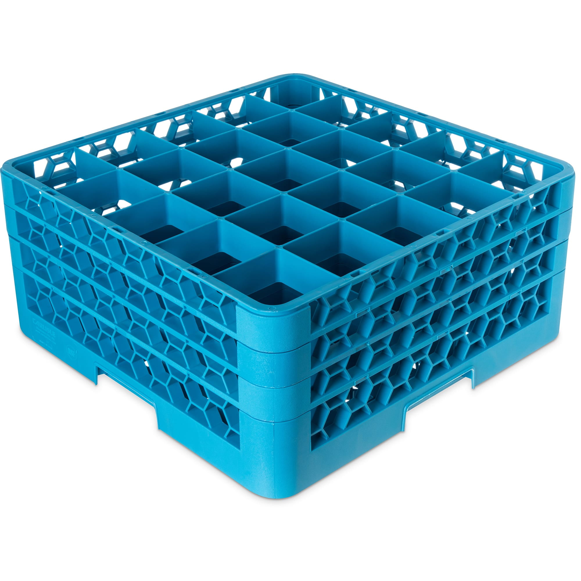 Carlisle OptiClean 25-Compartment Divided Glass Rack with 3 Extenders, 8.72", Carlisle Blue