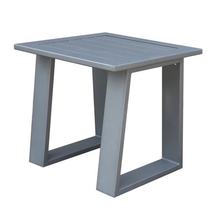 Carlo 23 Inch Outdoor End Table Aluminum Square Plank Top Slate Gray - Saltoro Sherpi
