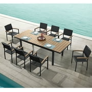 Carlo 9 Pieces Patio Extendable Dining Table Set, Outdoor Furniture Set for 8 Person, Aluminum Fram, Faux Wood