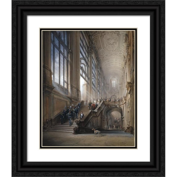 Carlo Bossoli 20x24 Black Ornate Framed Double Matted Museum Art Print Titled: King Victor Emanuel II and Camillo Cavour at the Opening of The’ Senato Subalpino- (1853)