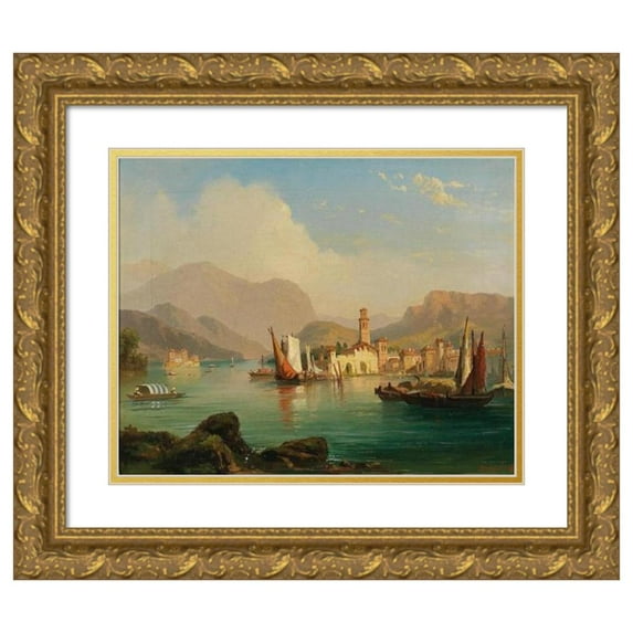 Carlo Brioschi 14x12 Gold Ornate Wood Frame and Double Matted Museum Art Print Titled - Motif of Lago Maggiore