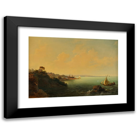 Carlo Brioschi 18x14 Black Modern Framed Museum Art Print Titled - Rock Coast and Sailing Boats (1853)
