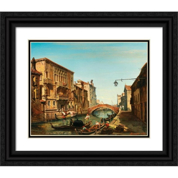Carlo Brioschi 24x20 Black Ornate Framed Double Matted Museum Art Print Titled: Venice, in View of the Camel Palace at the Cannaregio