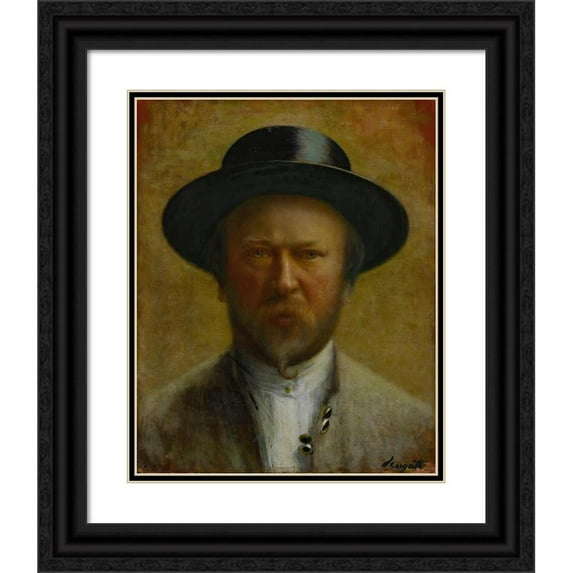 Carlo Bugatti 15x18 Black Ornate Wood Framed Double Matted Museum Art Print Titled - Portrait of a Man, Traditionally Identified as a Self-Portrait