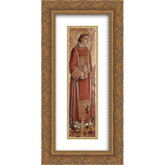 Carlo Crivelli 2x Matted 14x24 Gold Ornate Framed Art Print 'Saint Laurenzius'