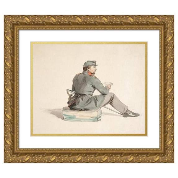 Carlo Dalgas 17x15 Gold Ornate Wood Frame and Double Matted Museum Art Print Titled - Reading Soldier (1848 - 1850)