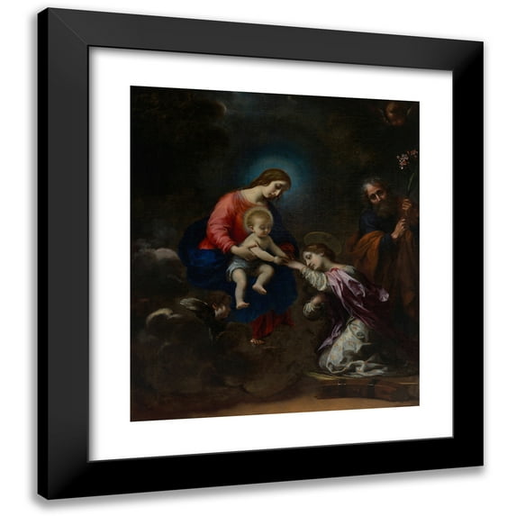 Carlo Dolci 20x23 Black Modern Framed Museum Art Print Titled - The Mystic Marriage of Saint Catherine Of Alexandria (ca. 1656)