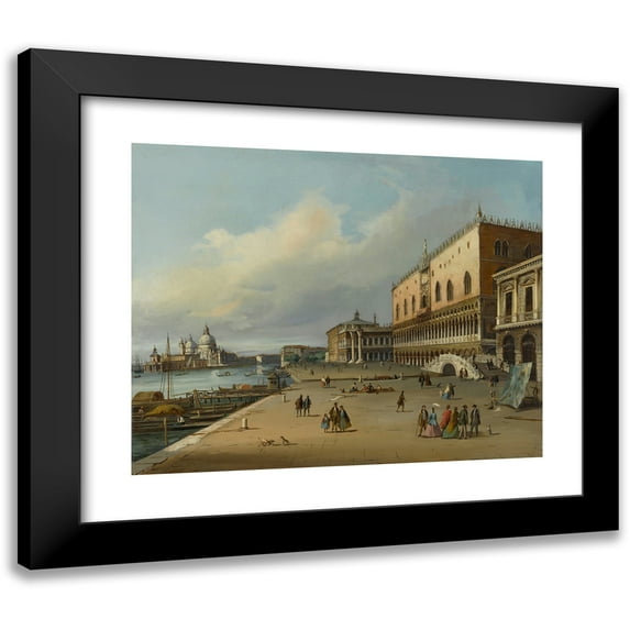 Carlo Grubacs 14x12 Black Modern Framed Museum Art Print Titled - Venice, in View of the Riva of Schiavoni Looking Towards the Dogana and Santa Maria Della Salute